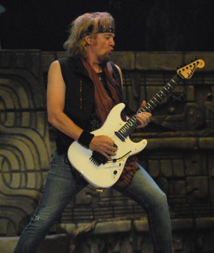 Guitarist Adrian Smith of Iron Maiden performs during the group's "Book of Souls" tour stop Friday night at the BOK Center in Tulsa